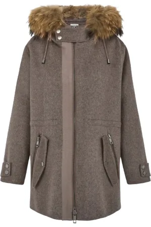P.A.R.O.S.H. Femme, Manteaux, Brun, Taille: 38 FR Parka en laine avec capuche à fourrure