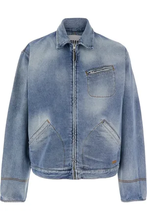 Msgm Homme, Vestes, Bleu, Taille: L Veste en jean bleu avec logo brodé