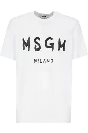 Msgm Homme, Tops, Blanc, Taille: L T-shirt en coton avec logo brossé