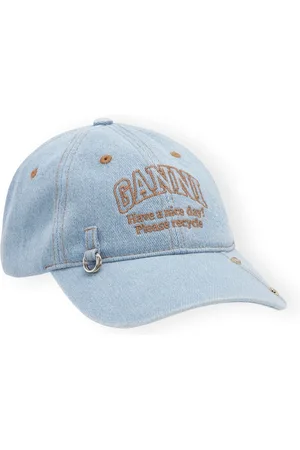 Ganni Femme, Accessoires, Bleu, Taille: ONE Size Casquette en denim avec détail d`œillet argenté