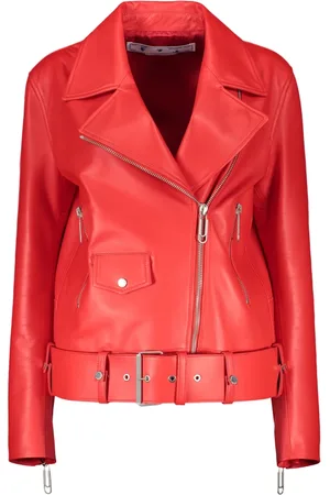 OFF-WHITE Femme, Vestes, Rouge, Taille: 36 FR Veste de motard en cuir