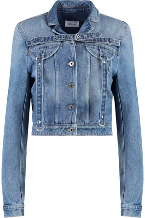 OFF-WHITE Femme, Vestes, Bleu, Taille: 36 FR Veste en jean courte à épaulettes