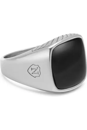 Nialaya Homme, Accessoires, Gris, Taille: 66 MM Chevalière Argent avec Onyx Noir