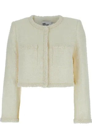 Self-Portrait Femme, Pulls, Blanc, Taille: 36 FR Veste Blanche à Col Rond avec Sequins et Perles Faux
