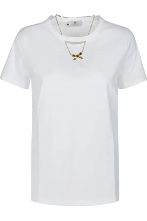 Elisabetta Franchi Femme, Tops, Blanc, Taille: 36 FR T-shirt Casual en Coton pour Femmes
