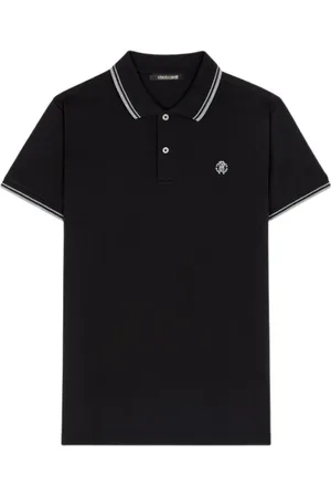 Roberto Cavalli Homme, Tops, Noir, Taille: S Polo Monogramme avec Logo Brodé