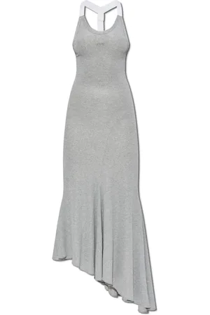 OFF-WHITE Femme, Robes, Gris, Taille: 34 FR Robe asymétrique à épaules dénudées et texture côtelée