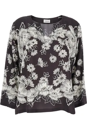P.A.R.O.S.H. Femme, Blouses et Chemises, Multicolore, Taille: 42 FR Chemisier en soie à fleurs et col en V