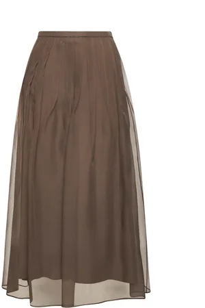 Brunello Cucinelli Femme, Jupes, Brun, Taille: 42 FR Jupe Plissée en Soie
