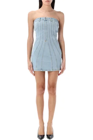 MUGLER Femme, Robes, Bleu, Taille: 36 FR Robe Bustier en Denim Spirale