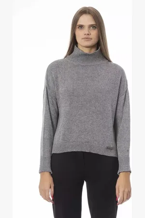 BALDININI Femme, Pulls, Gris, Taille: 38 FR Pull en Tricot Confortable avec Col Volcanique