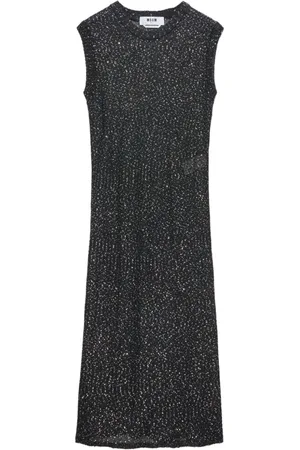 Msgm Femme, Robes, Noir, Taille: 40 FR Robe à sequins noire en maille