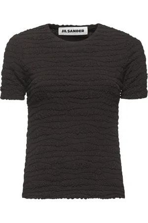 Jil Sander Femme, Blouses et Chemises, Brun, Taille: 40 FR Haut Crewneck Marron avec Manches Courtes