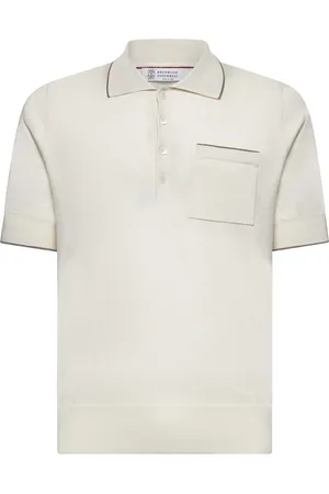 Brunello Cucinelli Homme, Tops, Blanc, Taille: L Polo Beige en Coton