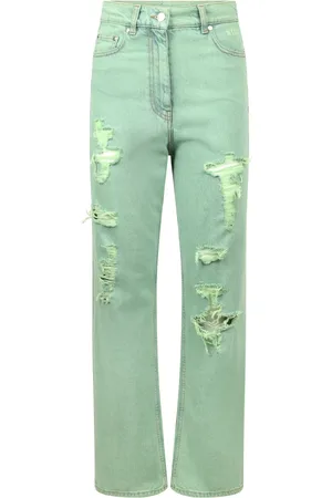 Msgm Femme, Jeans, Vert, Taille: 36 FR Jeans Verts Destroyed Colorés