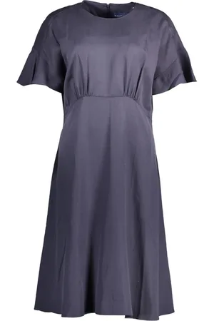 GANT Femme, Robes, Bleu, Taille: 36 FR Robe Courte Bleue Col Rond Zippée Logo