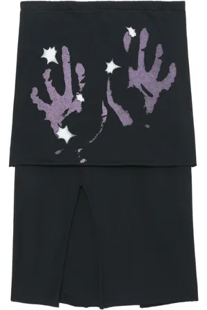 OUR LEGACY Femme, Jupes, Noir, Taille: 38 FR Jupe Lilas à Imprimé Main et Détails Découpés