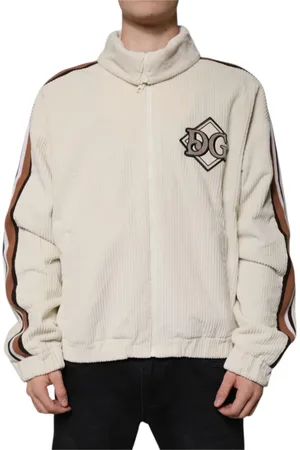 Dolce & Gabbana Homme, Pulls, , Taille: L Veste en velours côtelé à fermeture éclair et application de logo