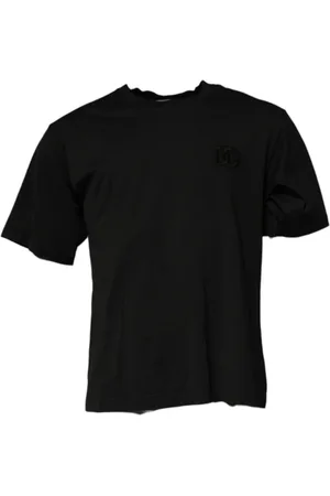 Dolce & Gabbana Homme, Tops, Noir, Taille: M T-shirt en Coton Noir avec Logo Brodé