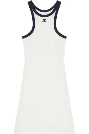 Courrèges Femme, Robes, Blanc, Taille: 42 FR Robe Blanche Sans Manches avec Logo Patch Racerback