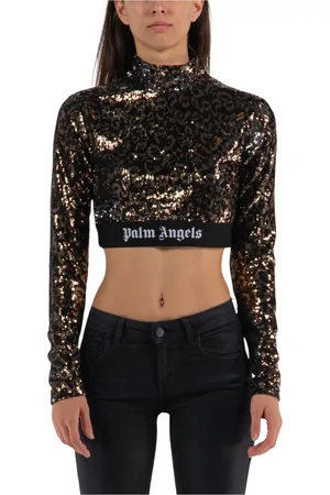 Palm Angels Femme, Tops, Multicolore, Taille: 36 FR T-shirt à Manches Longues avec Bande Logo à Sequins