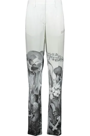 OFF-WHITE Femme, Pantalons, Blanc, Taille: 34 FR Pantalon à Imprimé Floral avec Logo Imprimé