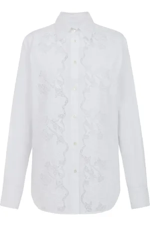 P.A.R.O.S.H. Femme, Blouses et Chemises, Blanc, Taille: 40 FR Chemise avec Insert en Dentelle Blanche