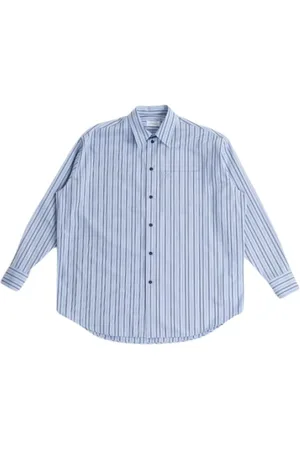 OFF-WHITE Homme, Chemises, Bleu, Taille: M Chemise en Popeline de Coton Rayée Bleu Clair