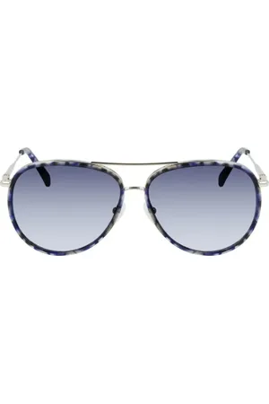 Longchamp Femme, Accessoires, Bleu, Taille: ONE Size Lunettes de soleil en métal doré avec dégradé bleu