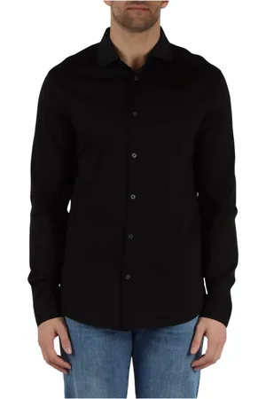 Armani Exchange Homme, Chemises, Noir, Taille: L Chemise classique noire avec broderie logo