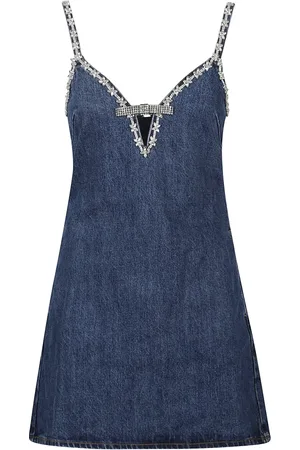 Self-Portrait Femme, Robes, Bleu, Taille: 36 FR Mini-robe en jean à bretelles