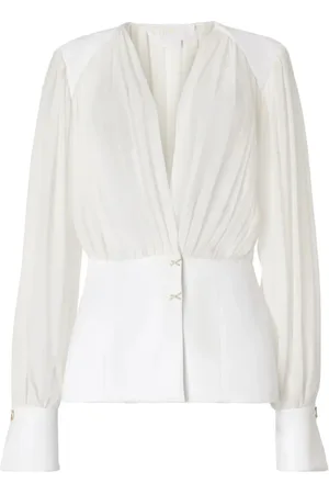 GENNY Femme, Blouses et Chemises, Blanc, Taille: 38 FR Chemisier Georgette Soie Blouse Col V