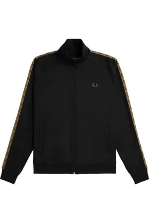 Fred Perry Homme, Sweatshirts et sweats à capuche, Noir, Taille: L Veste de survêtement à bandes contrastées