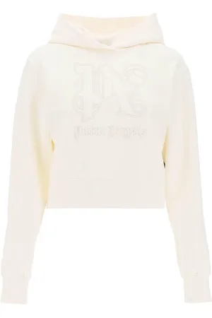 Palm Angels Femme, Sweatshirts et sweats à capuche, Blanc, Taille: 38 FR Sweat à Capuche Court Brodée Monogramme