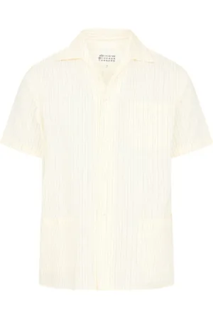 Maison Margiela Homme, Chemises, Blanc, Taille: L Chemise à Manches Courtes Rayée