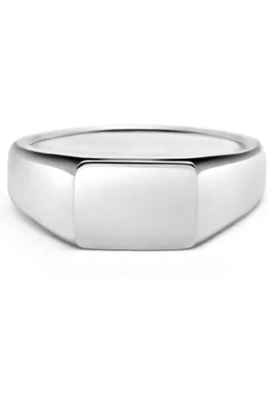 Nialaya Homme, Accessoires, Gris, Taille: 58 MM Chevalière Rectangulaire en Argent Sterling