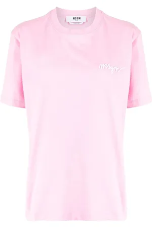 Msgm Femme, Tops, Rose, Taille: 42 FR T-Shirt Col Rond avec Logo sur la Poitrine