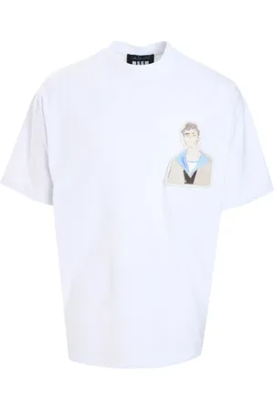 Msgm Homme, Tops, Blanc, Taille: S T-shirt blanc avec application frontale et logo au dos