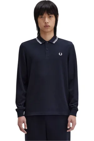 Fred Perry Homme, Tops, Bleu, Taille: S Polo à Manches Longues avec Bordure