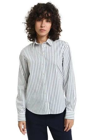 GANT Femme, Blouses et Chemises, Blanc, Taille: 38 FR Chemise Popeline Rayée Coupe Standard