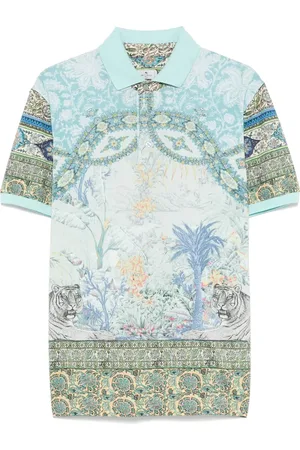 Etro Homme, Tops, Multicolore, Taille: XL Polo en Coton Bleu Manches Courtes