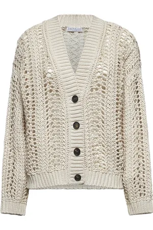 Brunello Cucinelli Femme, Pulls, , Taille: 40 FR Pull en maille ajourée col en V