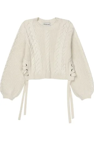 Munthe Femme, Pulls, Blanc, Taille: 42 FR Pull Doux en Tricot Côtelé avec Bandes Élégantes