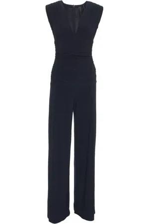 Norma Kamali Femme, Combinaisons et Ensembles, Bleu, Taille: 42 FR Combinaison Pantalon Jambe Large Élégante Col V