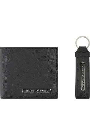 Armani Exchange Homme, Accessoires, Noir, Taille: ONE Size Ensemble portefeuille et porte-clés en cuir noir