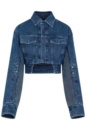 OFF-WHITE Femme, Vestes, Bleu, Taille: 34 FR Veste Motard Trouée Courte