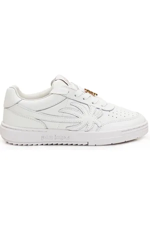 Palm Angels Femme, Chaussures, Blanc, Taille: 36 EU Baskets en cuir blanc avec monogramme doré