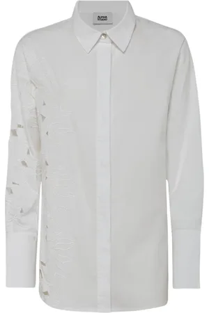 ALPHA STUDIO Femme, Blouses et Chemises, Blanc, Taille: 40 FR Chemise Feuille Brodée