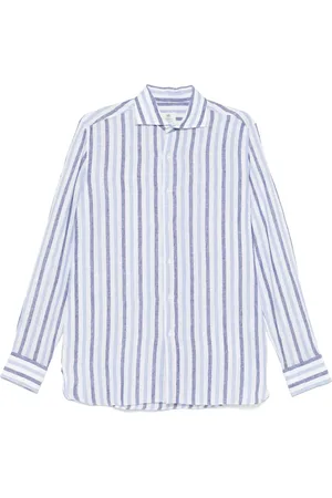LUIGI BORRELLI NAPOLI Homme, Chemises, Bleu, Taille: XL Chemise à rayures en lin fabriquée en Italie