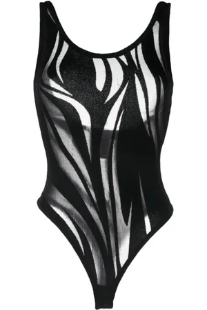 MUGLER Femme, Tops, Noir, Taille: 42 FR Body noir en maille à motif transparent